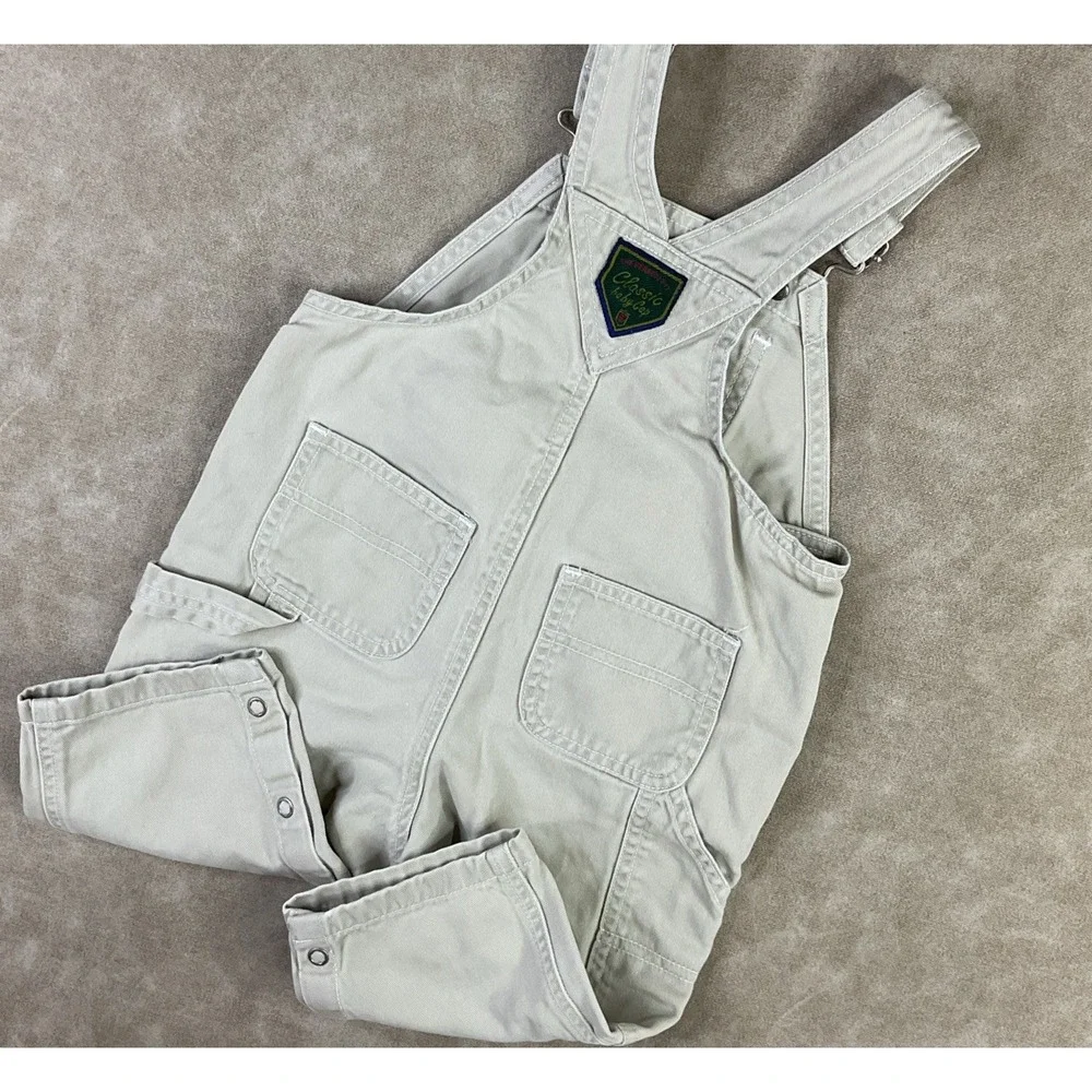 Vintage‎ Y2K Gap Kids Shortalls Short Bib Overalls Denim Beige Baby 6-12 Months